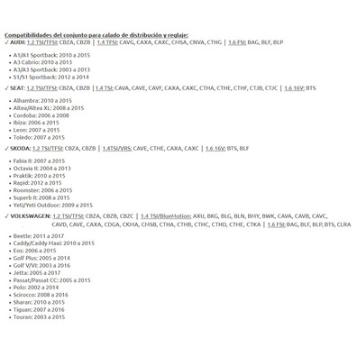 Tempo para distribuição Volkswagen, Audi e Skoda VAG 1.2 1.4 1.6 FSI TSI TFSI